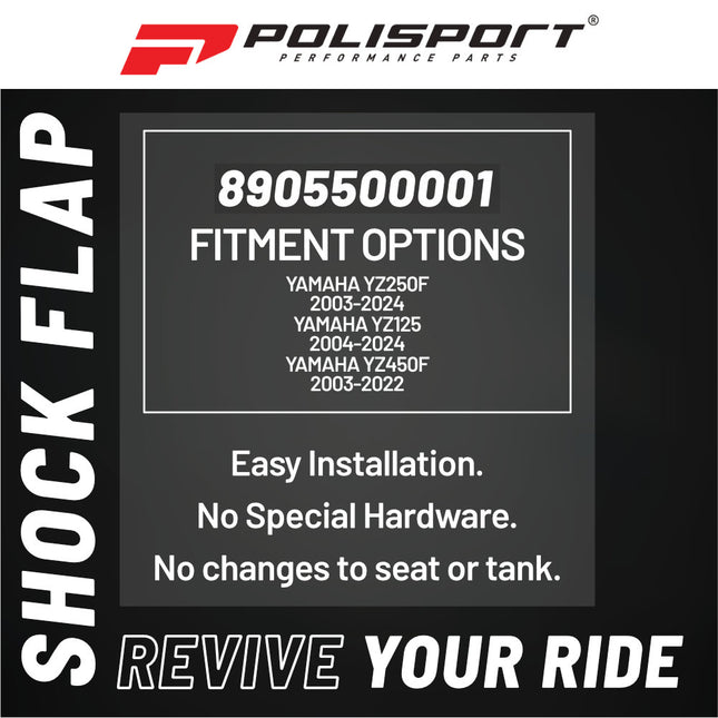 Polisport Motocross Motorcycles (MX) Rear Shock Flap for Yamaha YZ250F (2003-2024), YZ125 (2004-2024), YZ250 (2004-2024), YZ450F (2003-2022) Dirt Bikes - Protects Shock from Rocks, Mud & Debris -Black