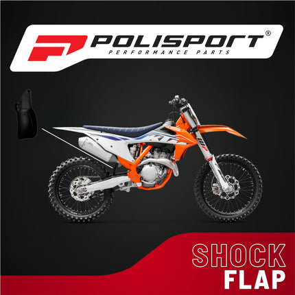 Polisport Motocross Motorcycles (MX) Rear Shock Flap for KTM SX/F (2016-22), EXC/F (2017-23) & Husqvarna FC/TC (2016-22), TE/FE (2017-23) Dirt Bikes - Shields Shock from Rocks, Mud & Debris - Black