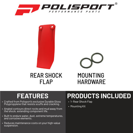 Polisport Motocross Motorcycles (MX) Rear Shock Flap for Honda CRF250R (2018-2021), CRF450R (2017-2020), CRF450RX (2017-2020) Dirt Bikes - Protects Shock from Rocks, Mud & Debris - Red