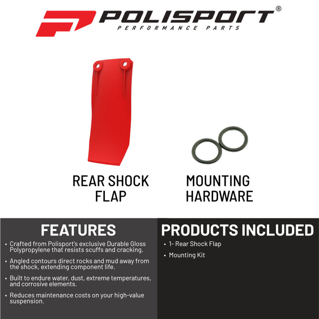 Polisport Motocross Motorcycles (MX) Rear Shock Flap for Honda CRF250R (2018-2021), CRF450R (2017-2020), CRF450RX (2017-2020) Dirt Bikes - Protects Shock from Rocks, Mud & Debris - Red