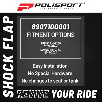 Polisport Motocross Motorcycles (MX) Rear Shock Flap for Suzuki RM-Z250 (2019-2024), RM-Z450 (2018-2024) Dirt Bikes -Superior Durability & Abrasion Protection for Motocross Bikes - Black