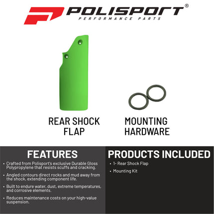 Polisport Motocross Motorcycles (MX) Rear Shock Flap for Kawasaki KX250F (2021-2025) & KX450F (2019-2023) Dirt Bikes - Superior Durability & Abrasion Protection for Motocross Bikes - Green