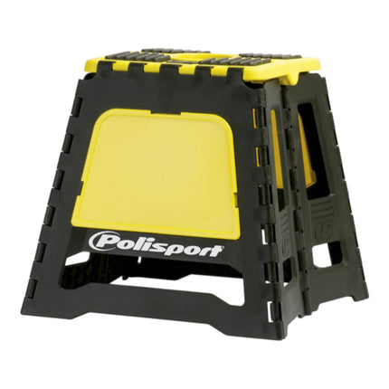 Polisport Foldable Pit Bike Stand - Lightweight, Heavy-Duty Motocross Stand for Dirt Bikes, MX, Off-Road Motorcycles - Compact, Portable, 552 lb Capacity - FIM Podium Official Stand - Yellow