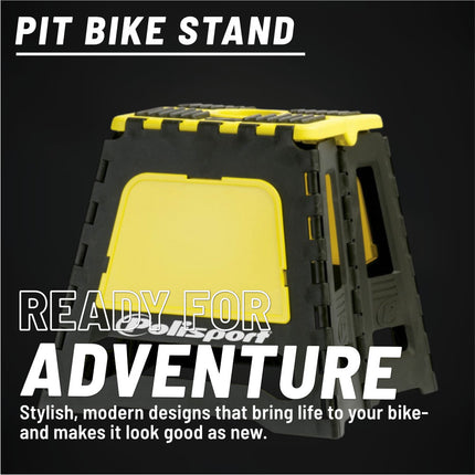 Polisport Foldable Pit Bike Stand - Lightweight, Heavy-Duty Motocross Stand for Dirt Bikes, MX, Off-Road Motorcycles - Compact, Portable, 552 lb Capacity - FIM Podium Official Stand - Yellow