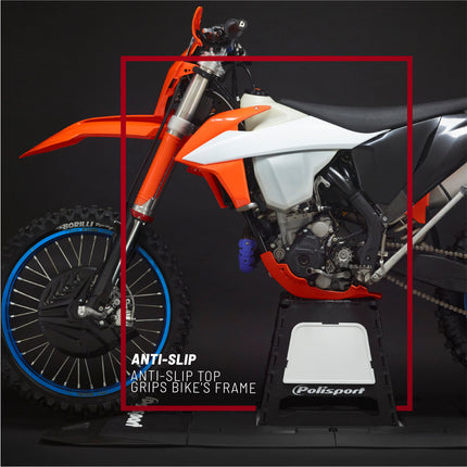 Polisport Foldable Pit Bike Stand - Lightweight, Heavy-Duty Motocross Stand for Dirt Bikes, MX, Off-Road Motorcycles - Compact, Portable, 552 lb Capacity - FIM Podium Official Stand - Yellow