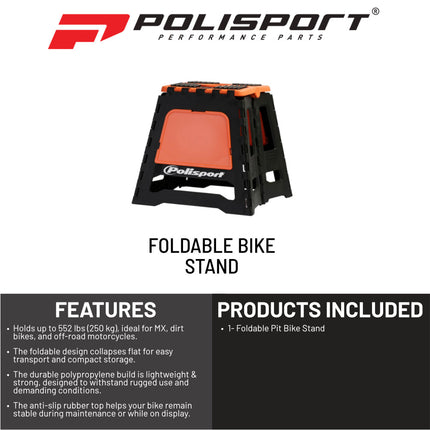 Polisport Foldable Pit Bike Stand - Lightweight, Heavy-Duty Motocross Stand for Dirt Bikes, MX, Off-Road Motorcycles - Compact, Portable, 552 lb Capacity - FIM Podium Official Stand - Orange