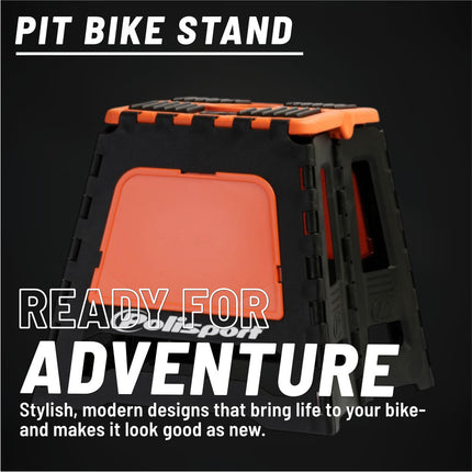 Polisport Foldable Pit Bike Stand - Lightweight, Heavy-Duty Motocross Stand for Dirt Bikes, MX, Off-Road Motorcycles - Compact, Portable, 552 lb Capacity - FIM Podium Official Stand - Orange