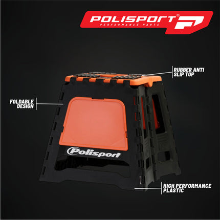 Polisport Foldable Pit Bike Stand - Lightweight, Heavy-Duty Motocross Stand for Dirt Bikes, MX, Off-Road Motorcycles - Compact, Portable, 552 lb Capacity - FIM Podium Official Stand - Orange