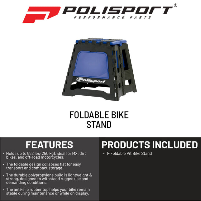 Polisport Foldable Pit Bike Stand - Lightweight, Heavy-Duty Motocross Stand for Dirt Bikes, MX, Off-Road Motorcycles - Compact, Portable, 552 lb Capacity - FIM Podium Official Stand - Blue
