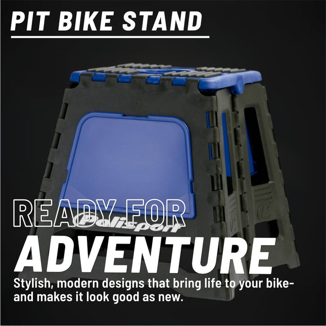 Polisport Foldable Pit Bike Stand - Lightweight, Heavy-Duty Motocross Stand for Dirt Bikes, MX, Off-Road Motorcycles - Compact, Portable, 552 lb Capacity - FIM Podium Official Stand - Blue