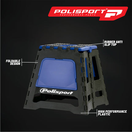 Polisport Foldable Pit Bike Stand - Lightweight, Heavy-Duty Motocross Stand for Dirt Bikes, MX, Off-Road Motorcycles - Compact, Portable, 552 lb Capacity - FIM Podium Official Stand - Blue