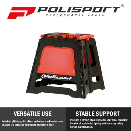Polisport Foldable Pit Bike Stand - Lightweight, Heavy-Duty Motocross Stand for Dirt Bikes, MX, Off-Road Motorcycles - Compact, Portable, 552 lb Capacity - FIM Podium Official Stand - Red