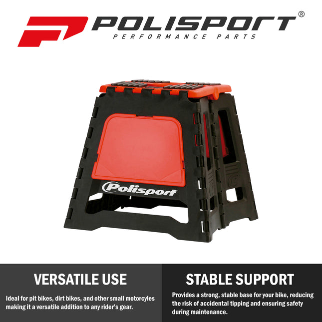 Polisport Foldable Pit Bike Stand - Lightweight, Heavy-Duty Motocross Stand for Dirt Bikes, MX, Off-Road Motorcycles - Compact, Portable, 552 lb Capacity - FIM Podium Official Stand - Red