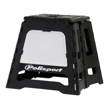 Polisport Foldable Pit Bike Stand - Lightweight, Heavy-Duty Motocross Stand for Dirt Bikes, MX, Off-Road Motorcycles - Compact, Portable, 552 lb Capacity - FIM Podium Official Stand - Black/White