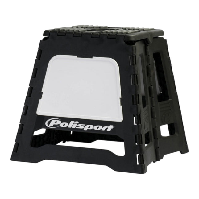 Polisport Foldable Pit Bike Stand - Lightweight, Heavy-Duty Motocross Stand for Dirt Bikes, MX, Off-Road Motorcycles - Compact, Portable, 552 lb Capacity - FIM Podium Official Stand - Black/White