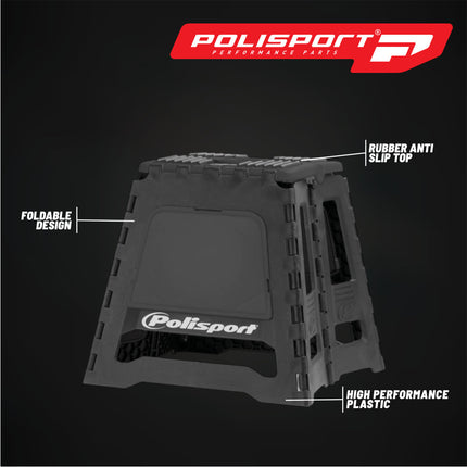 Polisport Foldable Pit Bike Stand - Lightweight, Heavy-Duty Motocross Stand for Dirt Bikes, MX, Off-Road Motorcycles - Compact, Portable, 552 lb Capacity - FIM Podium Official Stand - Black