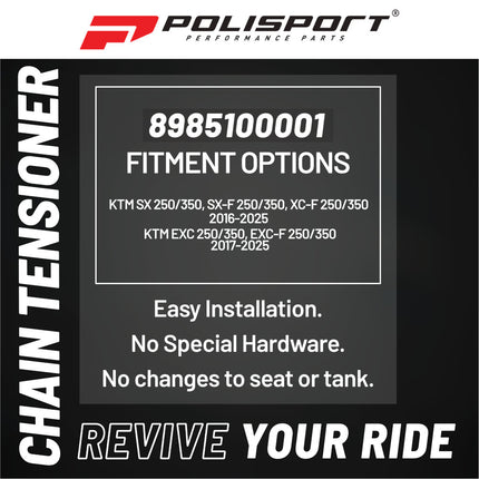 Polisport Motocross Motorcycles (MX) Chain Tensioner for KTM SX 250/350 (16-25), SX-F 250/350 (16-25), XC 250/350 (16-25), XC-F 250/350 (16-25), EXC 250/350 (17-25), EXC-F 250/350 (17-25) - Black