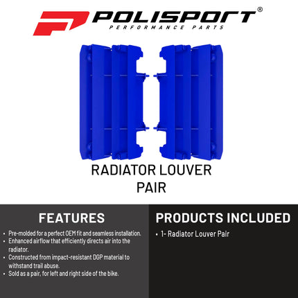Polisport Radiator Louvers - Blue Panels for Yamaha YZ 125/250 (2005-2020) - OEM Fit, Durable Plastic, Enhanced Airflow, Easy Installation