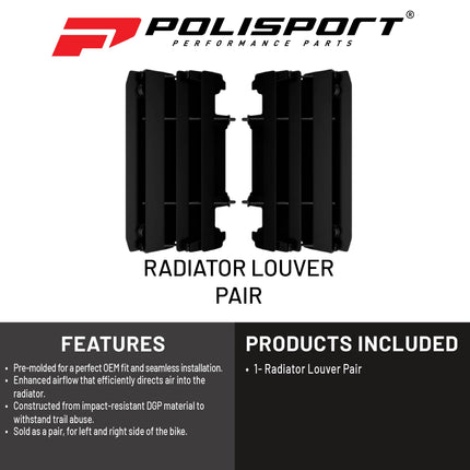 Polisport Radiator Louvers - Black Panels for Yamaha YZ 125/250 (2005-2020) - OEM Fit, Durable Plastic, Enhanced Airflow, Easy Installation