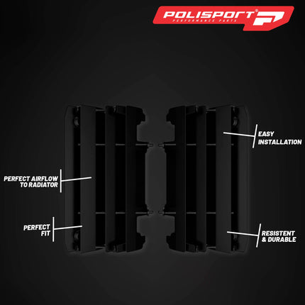 Polisport Radiator Louvers - Black Panels for Yamaha YZ 125/250 (2005-2020) - OEM Fit, Durable Plastic, Enhanced Airflow, Easy Installation