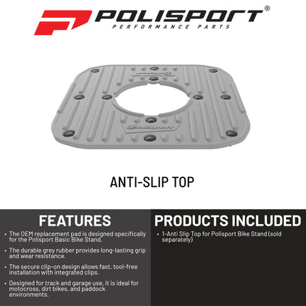 Polisport Replacement Anti-Slip Top for Basic Bike Stand, Gray Rubber Pad with Clips, Durable Non-Slip Surface for Motocross Dirt Bike Motorcycle Paddock Stand, Easy Installation