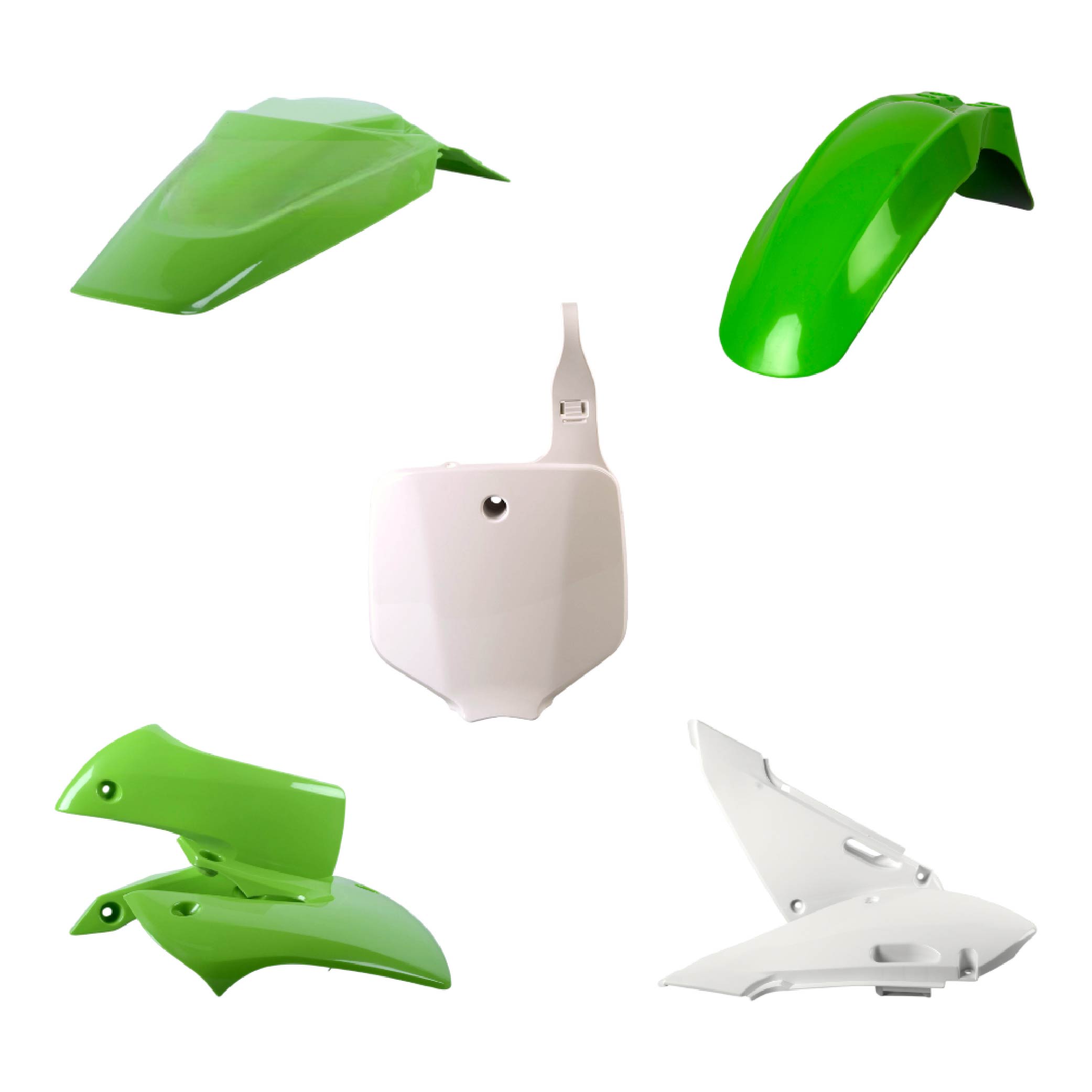 Polisport Motocross (MX) Replica Plastic Kit for Kawasaki KLX 110 (2002-09) Dirt Bike – OEM Quality, Durable, Flexible & Perfect Fit – Green/White