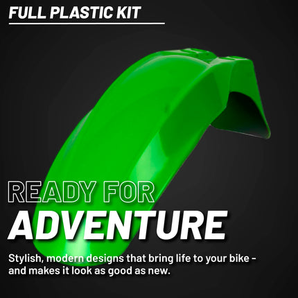 Polisport Motocross (MX) Replica Plastic Kit for Kawasaki KLX 110 (2002-09) Dirt Bike – OEM Quality, Durable, Flexible & Perfect Fit – Green/White