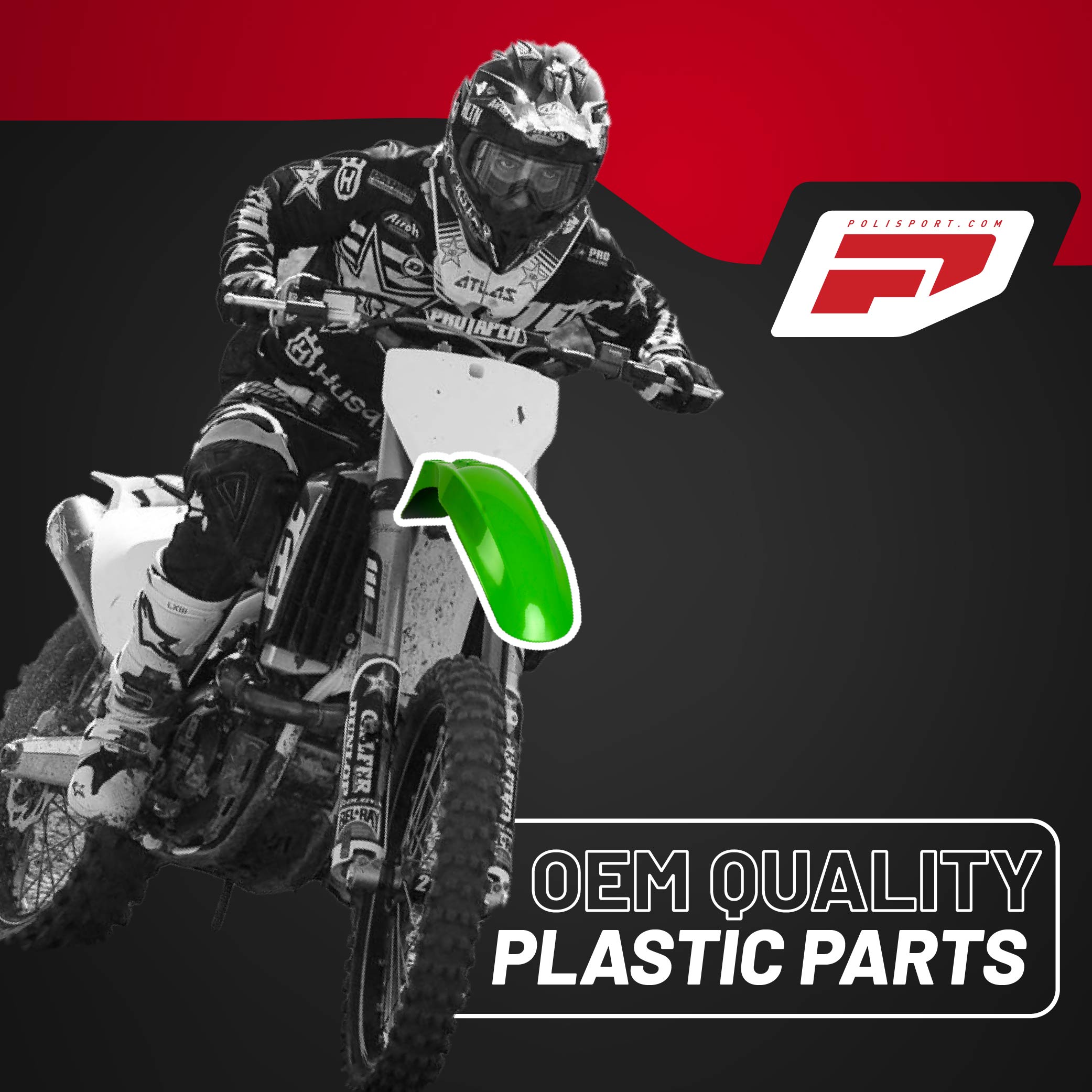 Polisport Motocross (MX) Replica Plastic Kit for Kawasaki KLX 110 (2002-09) Dirt Bike – OEM Quality, Durable, Flexible & Perfect Fit – Green/White