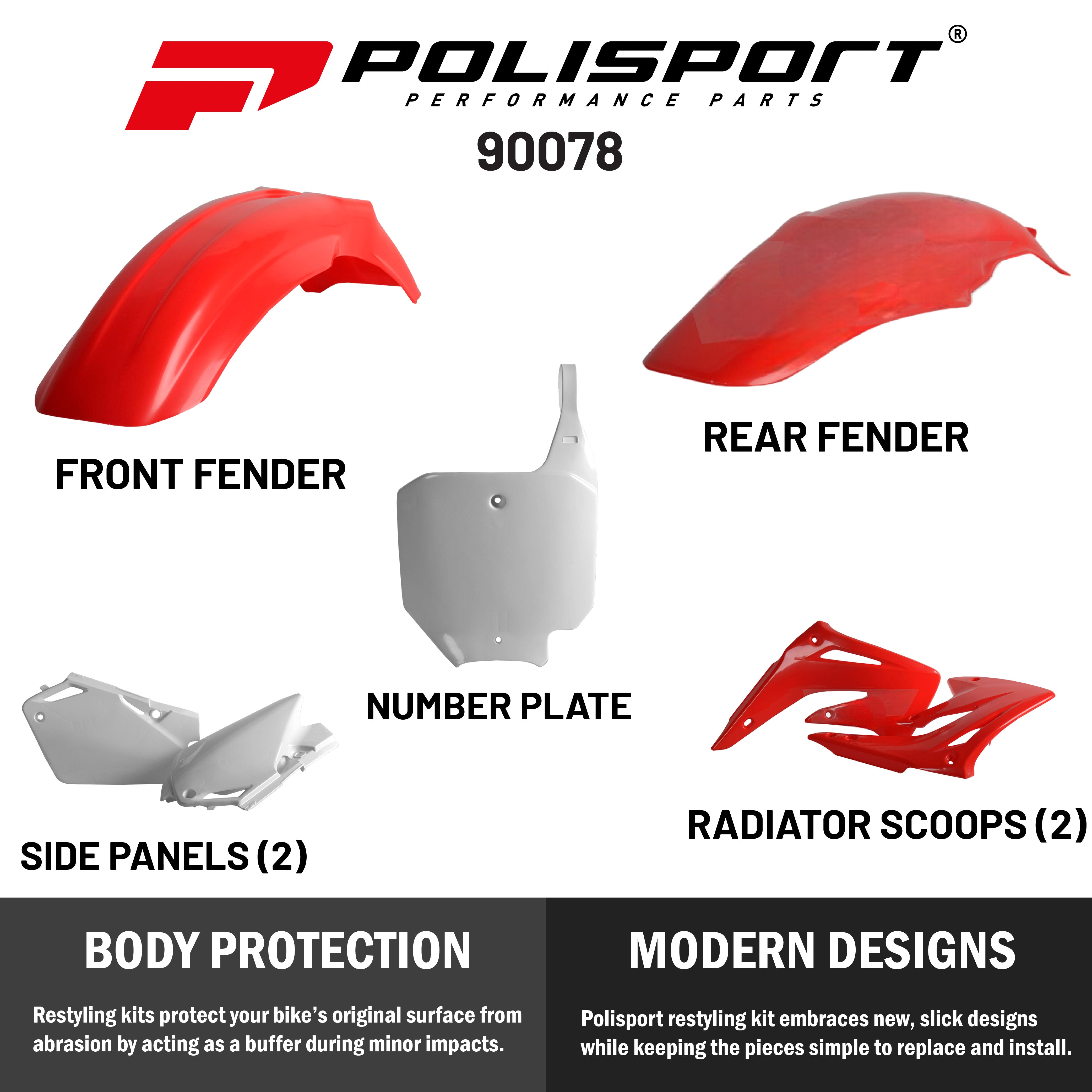 Polisport Full Plastic Kit for Honda CR85(03-07) OEM Quality Restyling Kit with Superior Fit, Flexibility, and Durability (Red/White)