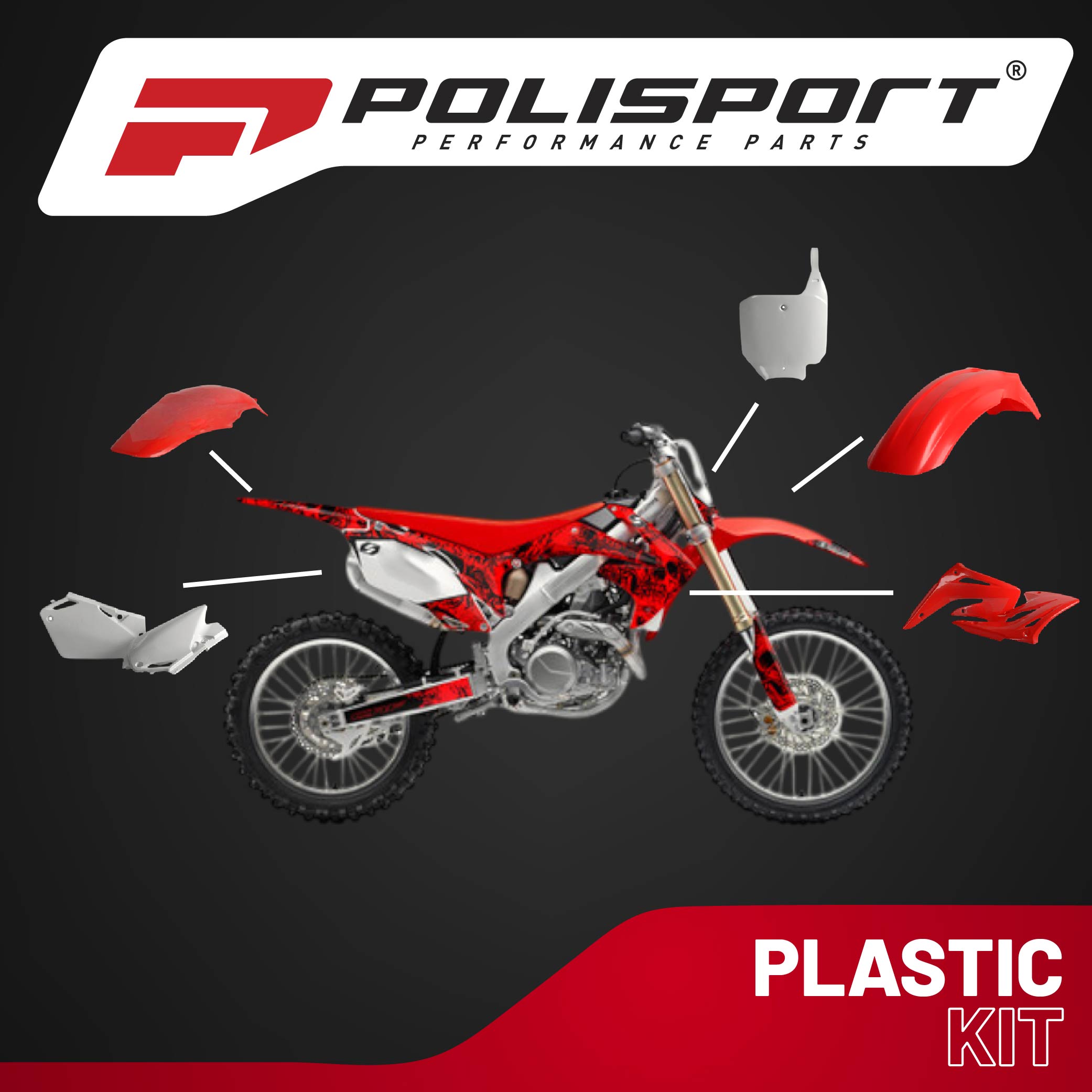 Polisport Motocross (MX) Replica Plastic Kit for Honda CR 85R (2003-07) Dirt Bike – OEM Quality, Durable, Flexible & Perfect Fit – Red/White