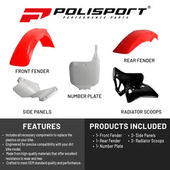 Polisport Motocross (MX) Replica Plastic Kit for Honda CR125R (1995–1997) & CR250R (1995–1996) Dirt Bike – OEM Quality, Durable, Flexible & Perfect Fit – Red/White
