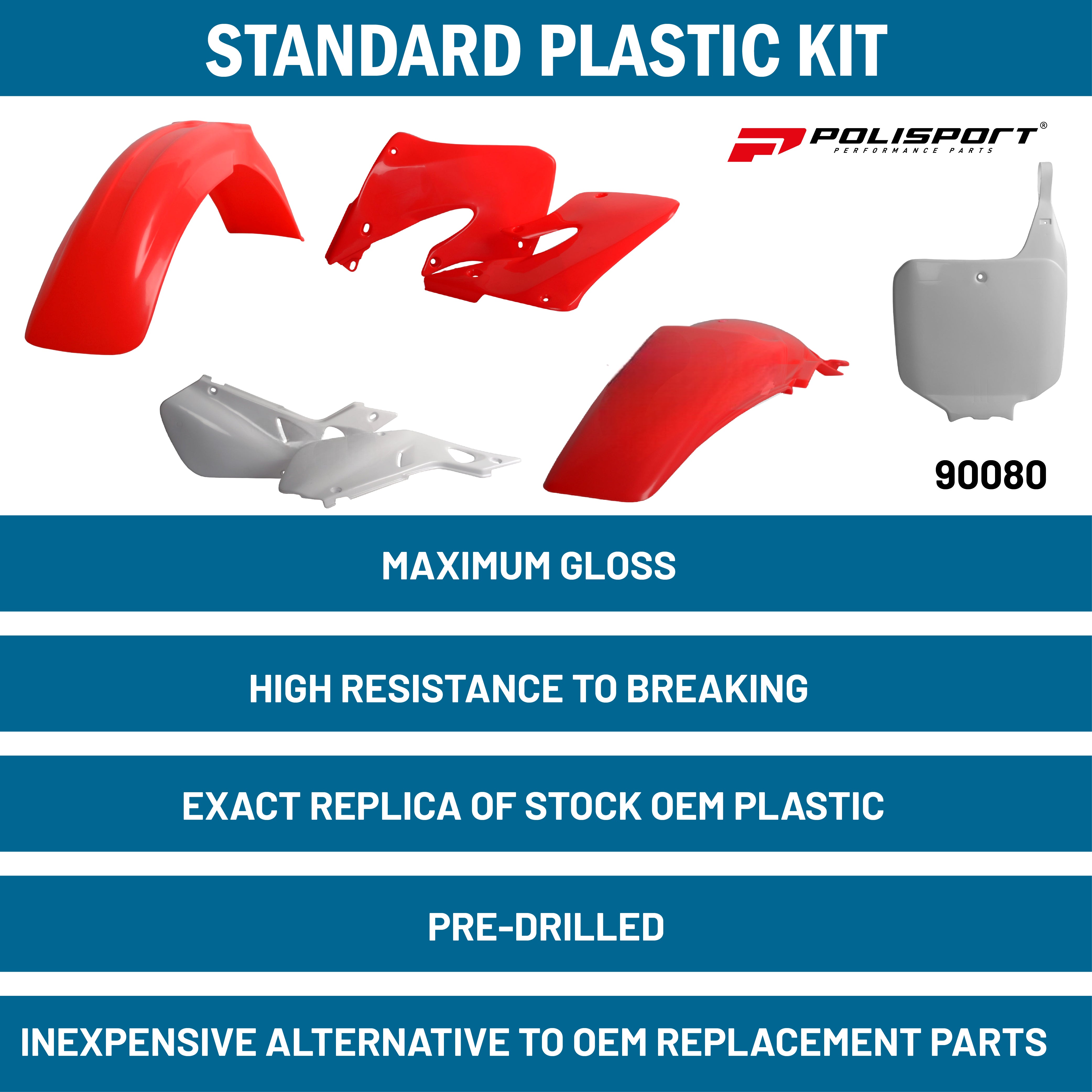 Polisport Full Plastic Kit for Honda CR125R(98-99) & CR250R(97-99) OEM Quality Restyling Kit with Superior Fit, Flexibility, and Durability (Red/White)