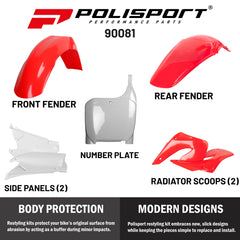 Polisport Full Plastic Kit for  Honda CR 125R/250R (2000-01) OEM Quality Restyling Kit with Superior Fit, Flexibility, and Durability (Red/White)