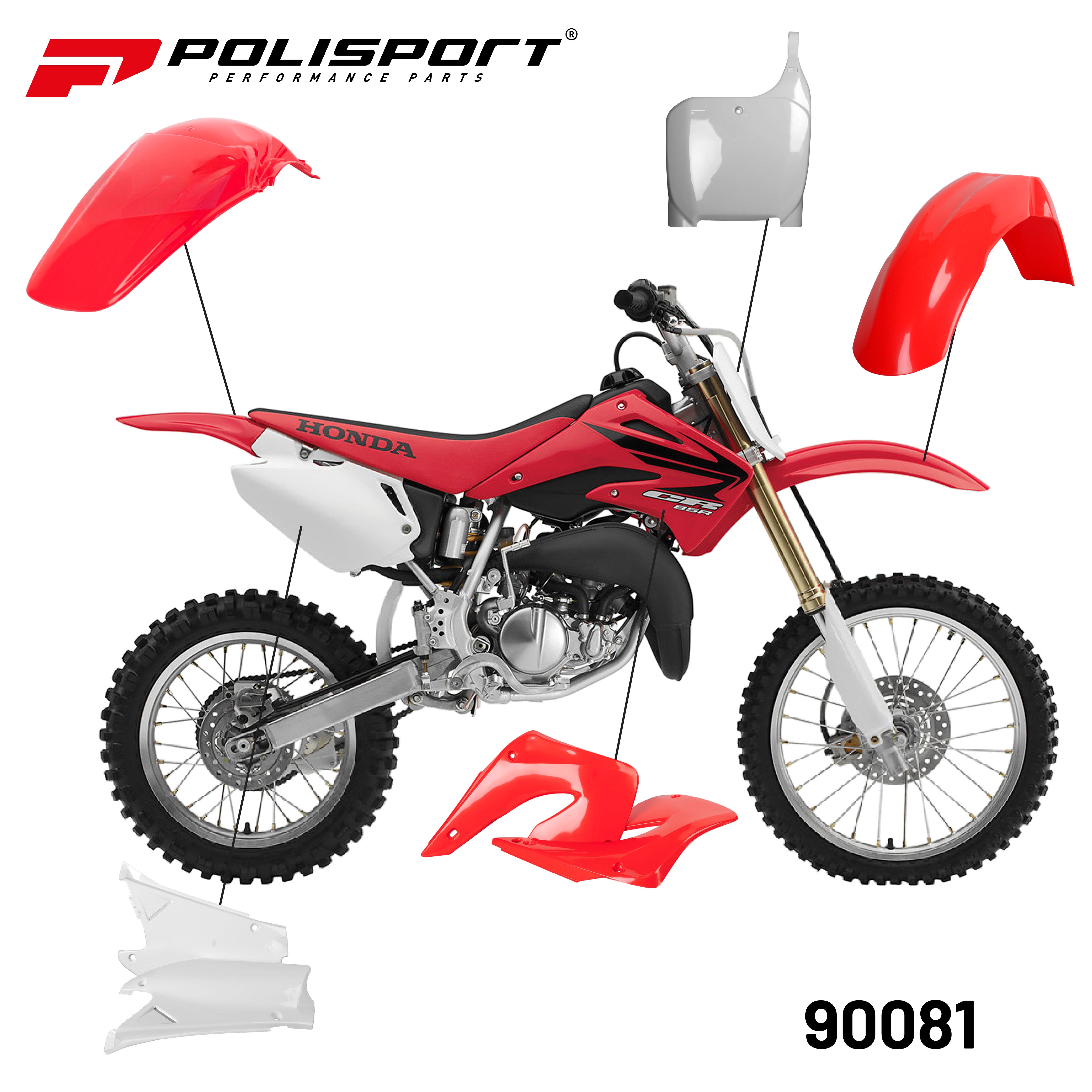 Polisport Full Plastic Kit for  Honda CR 125R/250R (2000-01) OEM Quality Restyling Kit with Superior Fit, Flexibility, and Durability (Red/White)