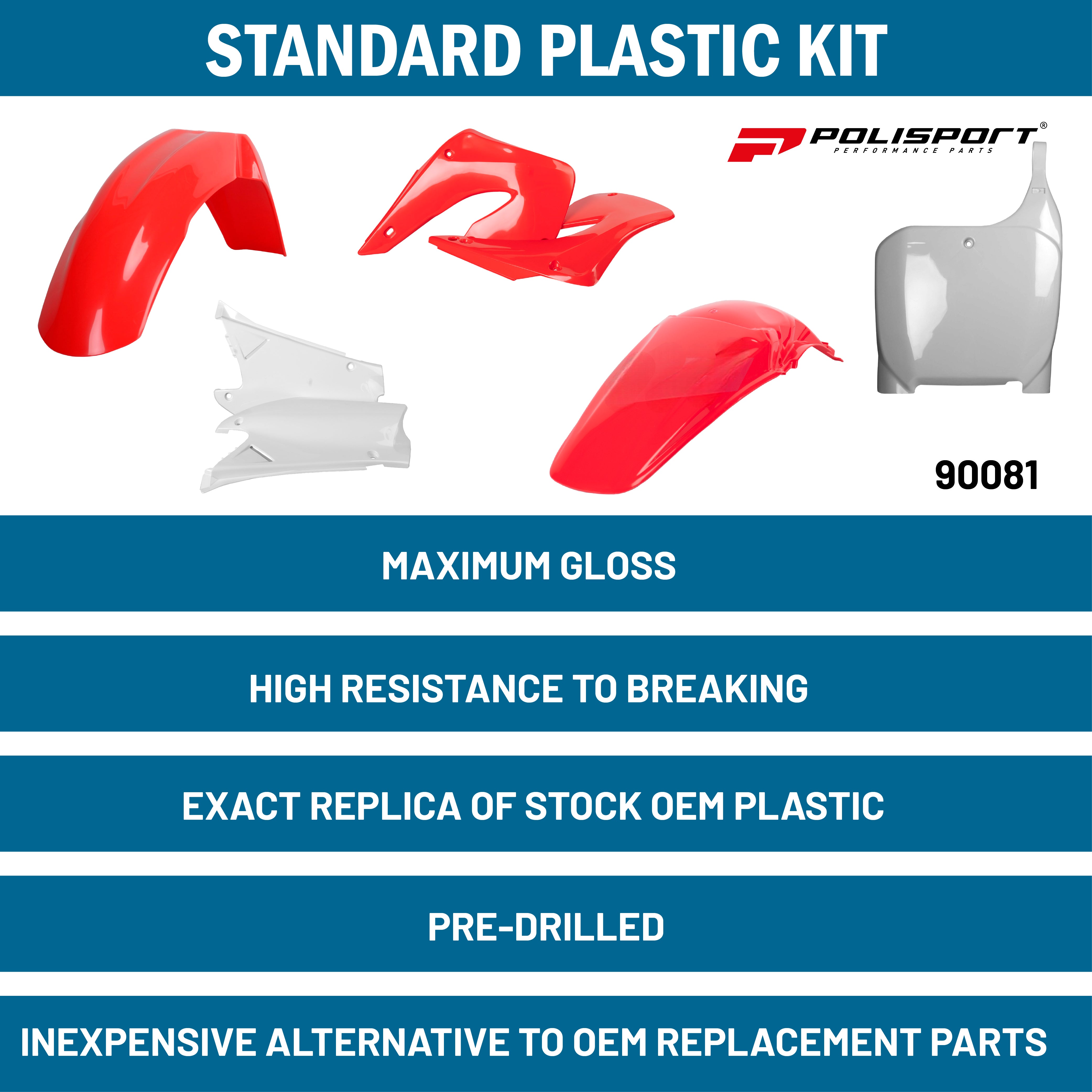 Polisport Full Plastic Kit for  Honda CR 125R/250R (2000-01) OEM Quality Restyling Kit with Superior Fit, Flexibility, and Durability (Red/White)