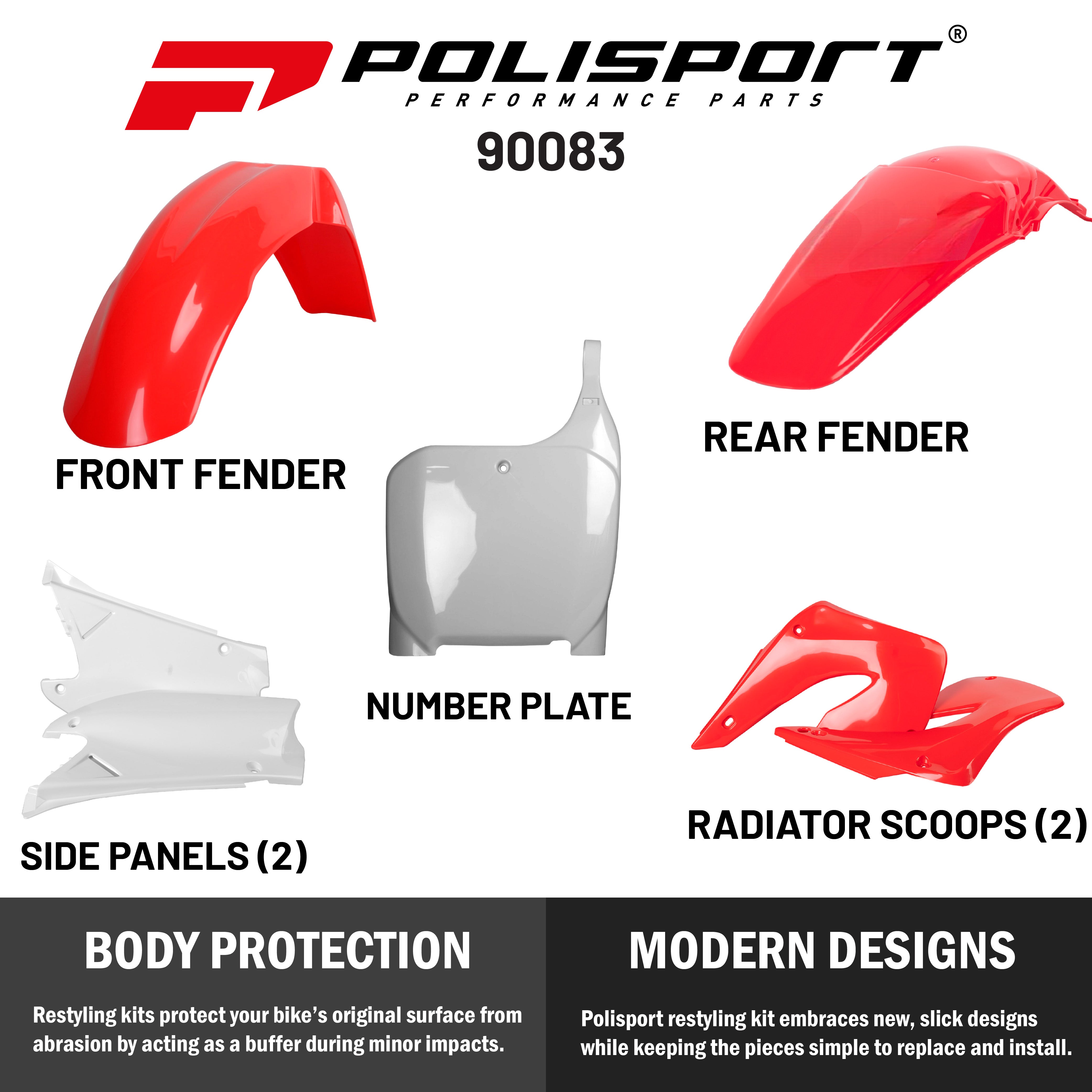 Polisport Full Plastic Kit for Honda CRF250R(04-05) OEM Quality Restyling Kit with Superior Fit, Flexibility, and Durability (Red/White)