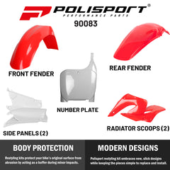 Polisport Full Plastic Kit for Honda CRF250R(04-05) OEM Quality Restyling Kit with Superior Fit, Flexibility, and Durability (Red/White)