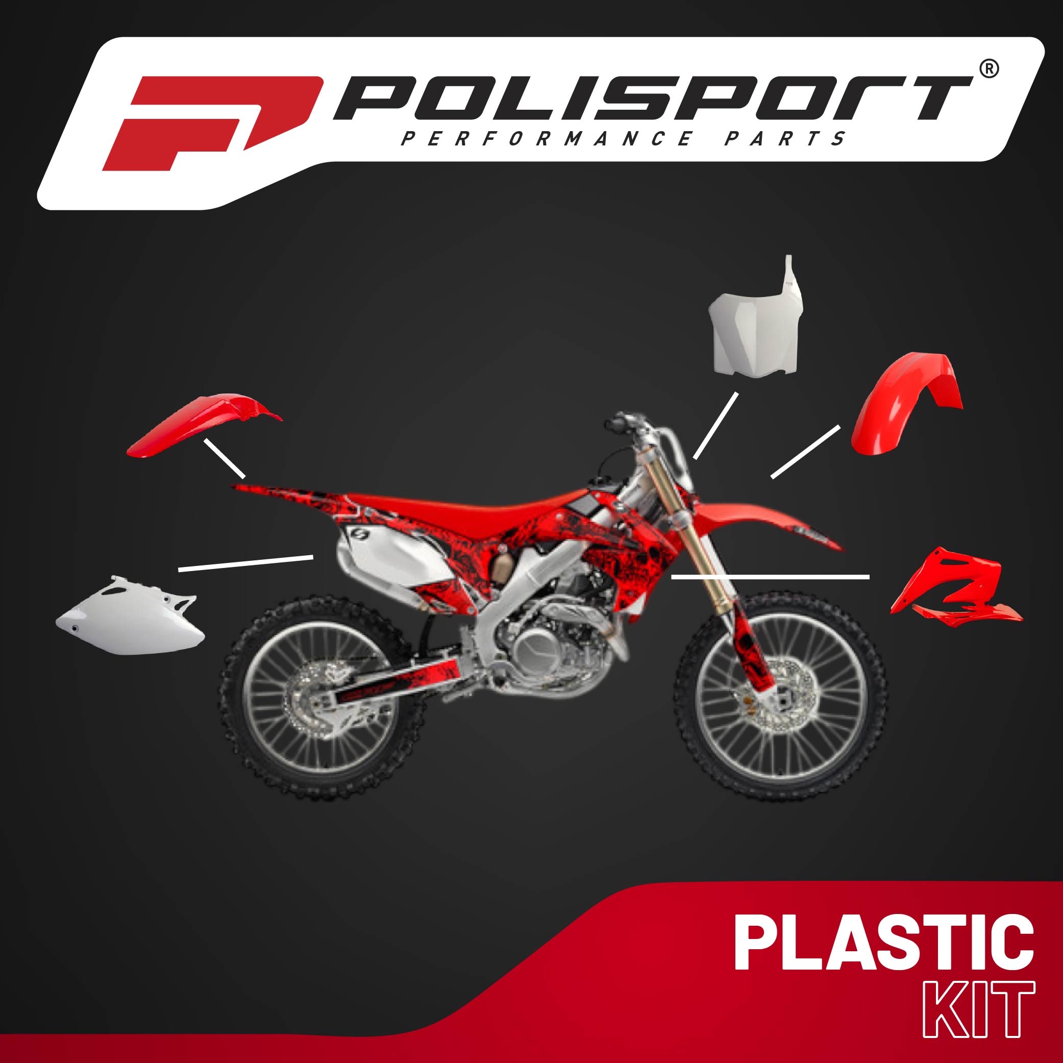 Polisport Standard Plastic Kit for Honda CRF450R (2002-2003) OEM Quality Kit with Superior Fit, Flexibility, and Durability (Red)