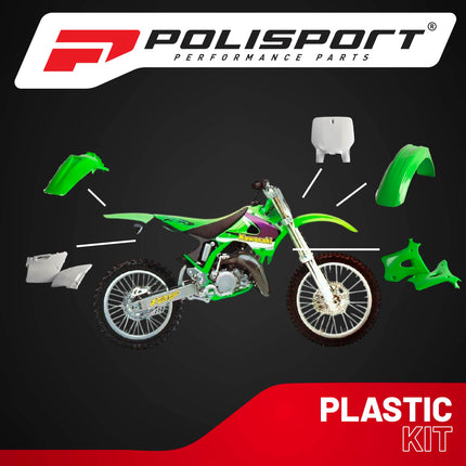 Polisport Motocross (MX) Replica Plastic Kit for Kawasaki KX 125/250 (1999-02) Dirt Bike – OEM Quality, Durable, Flexible & Perfect Fit – Green/White