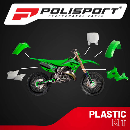 Polisport Motocross (MX) Replica Plastic Kit for Kawasaki KX 125/250 (2003-08) Dirt Bike – OEM Quality, Durable, Flexible & Perfect Fit – Green/White