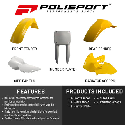 Polisport Motocross (MX) Replica Plastic Kit for Suzuki RM 125/250 (2001-08) Dirt Bike