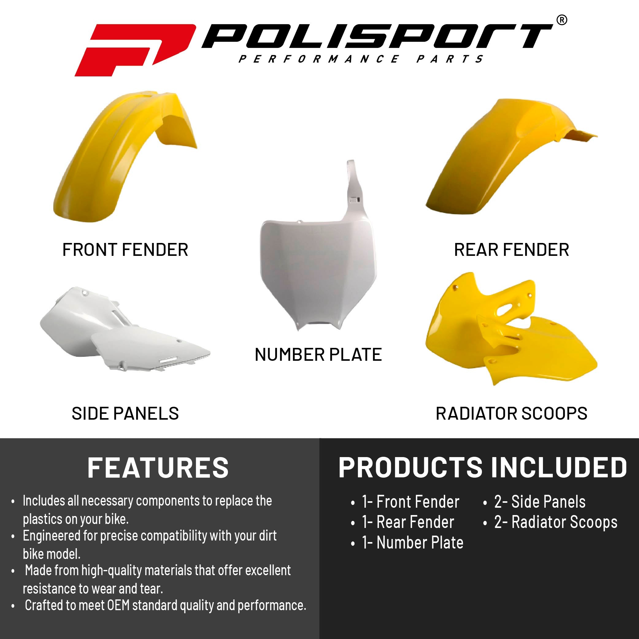 Polisport Motocross (MX) Replica Plastic Kit for Suzuki RMZ 250 (2004-06) Dirt Bike