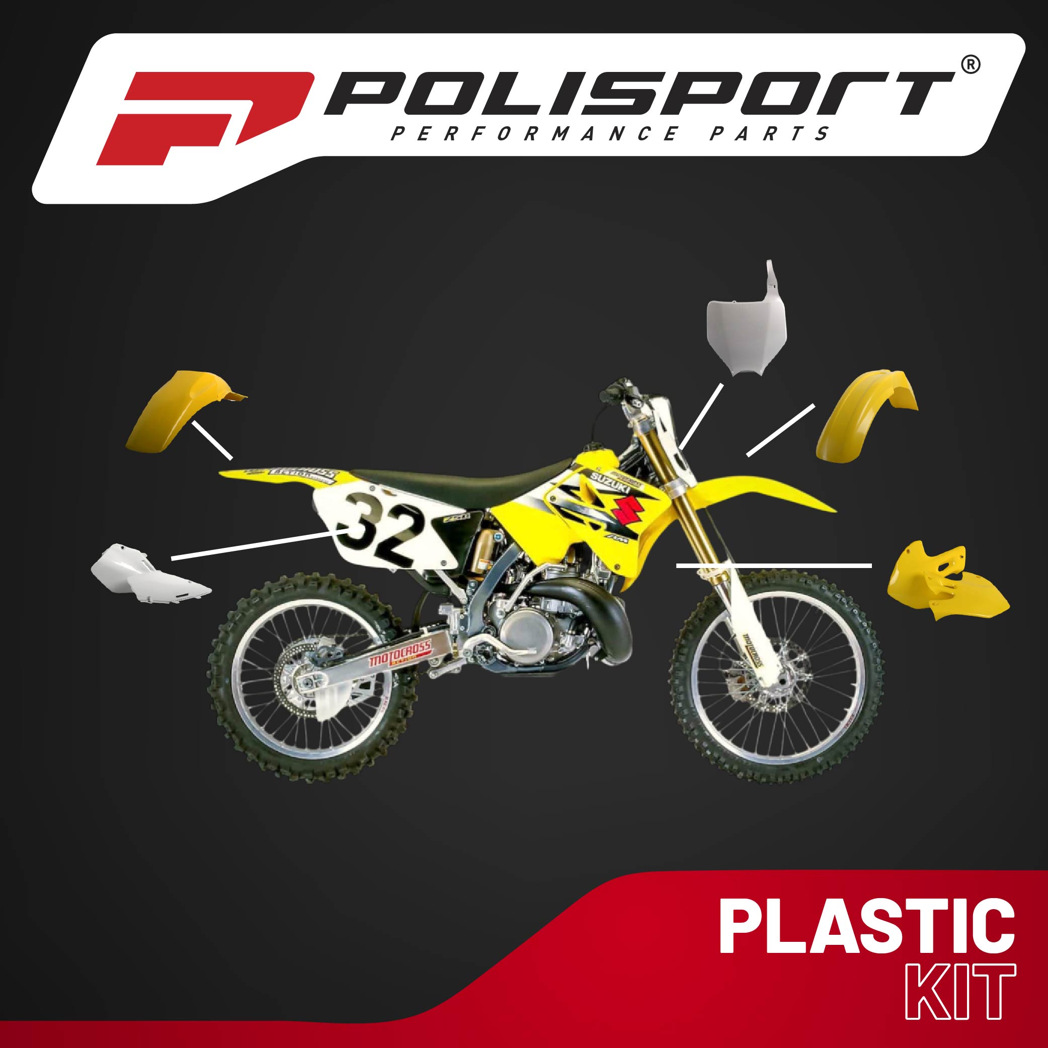 Polisport Motocross (MX) Replica Plastic Kit for Suzuki RMZ 250 (2004-06) Dirt Bike