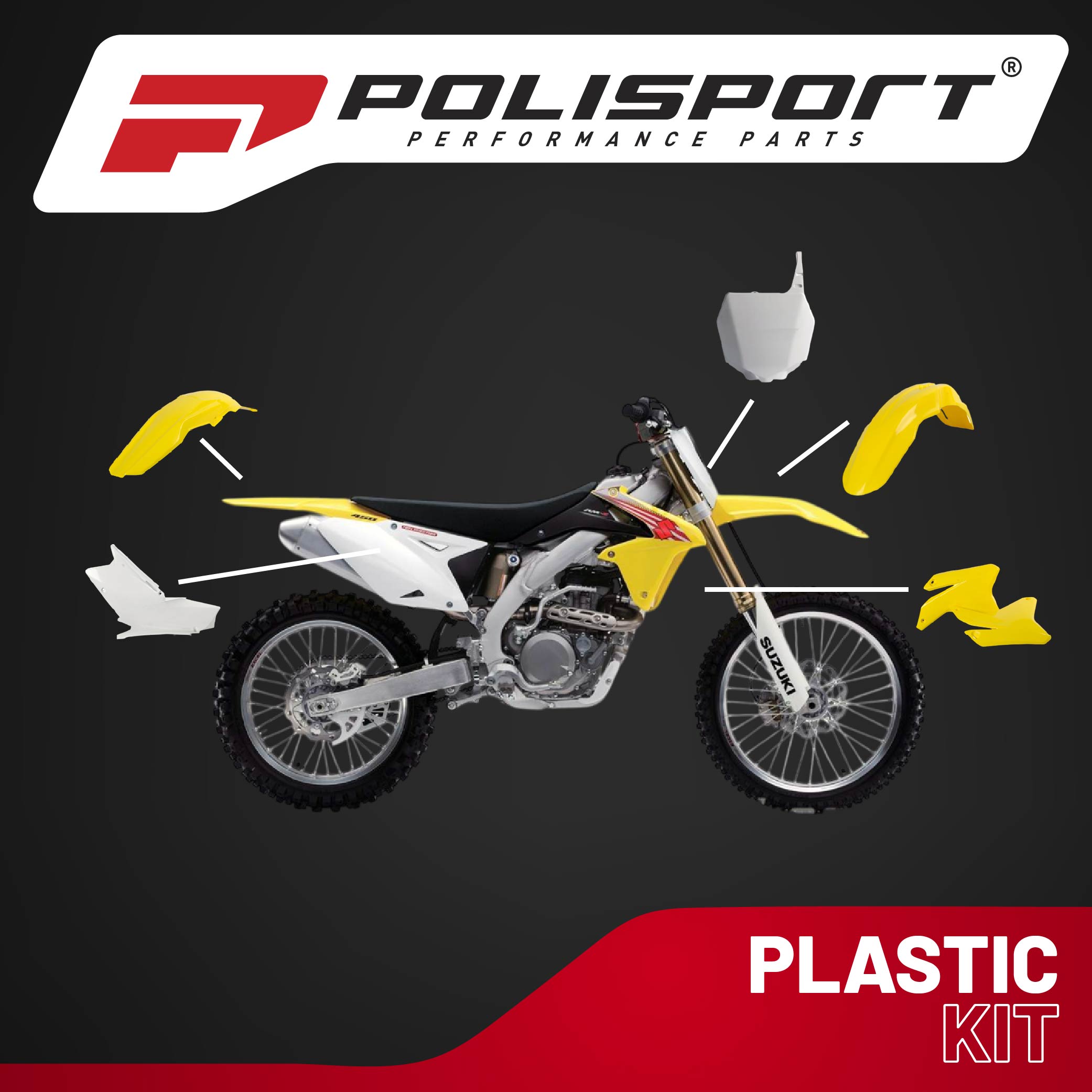 Polisport Motocross (MX) Replica Plastic Kit for Suzuki RMZ 450 (2005-06) Dirt Bike
