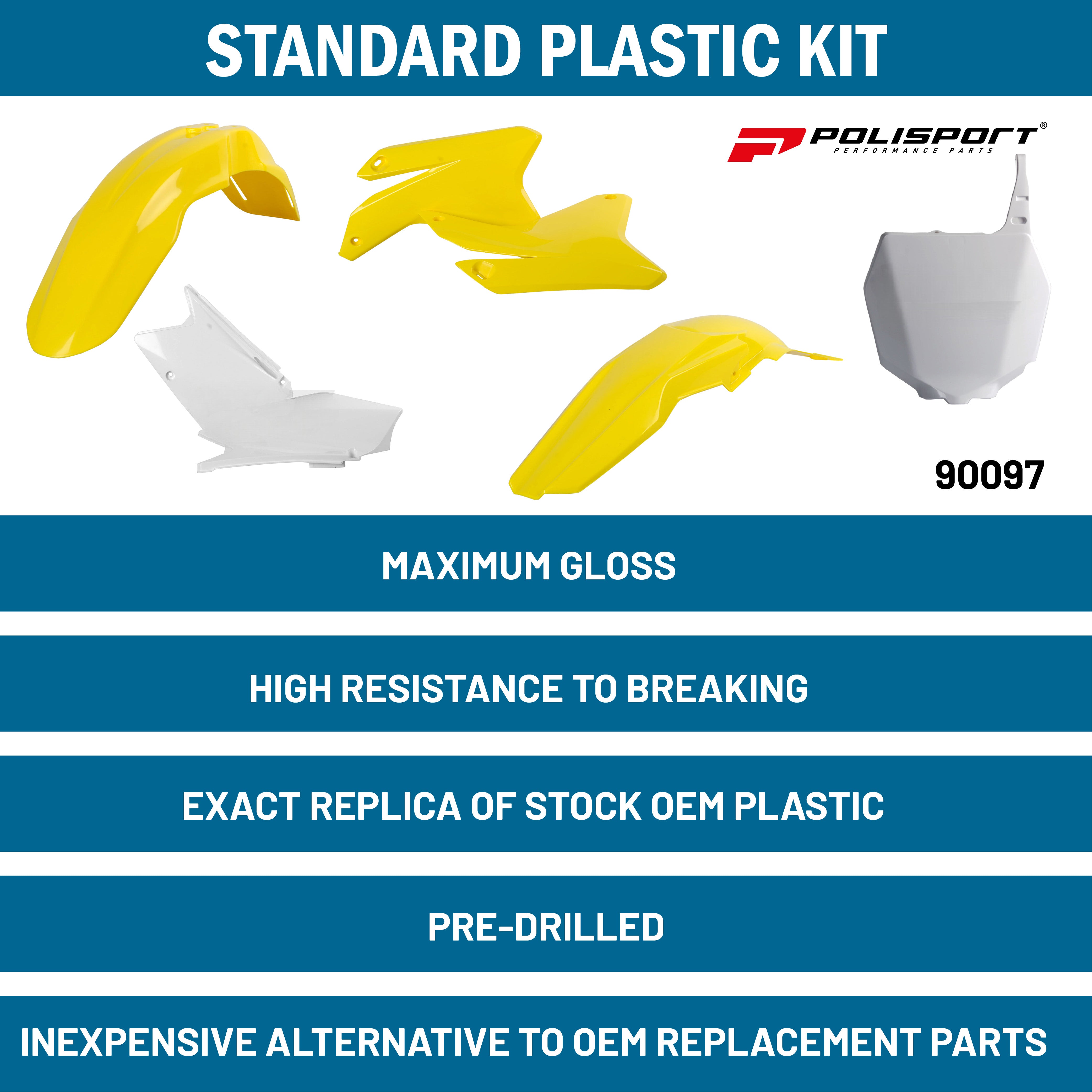 Polisport Full Plastic Kit for Suzuki RMZ450 (2005-2006) OEM Quality Restyling Kit with Superior Fit, Flexibility, and Durability (Yellow/White)