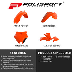 Polisport Motocross (MX) Replica Plastic Kit for KTM SX (2003-04) Dirt Bike Dirt Bike – OEM Quality, Durable, Flexible & Perfect Fit – Orange