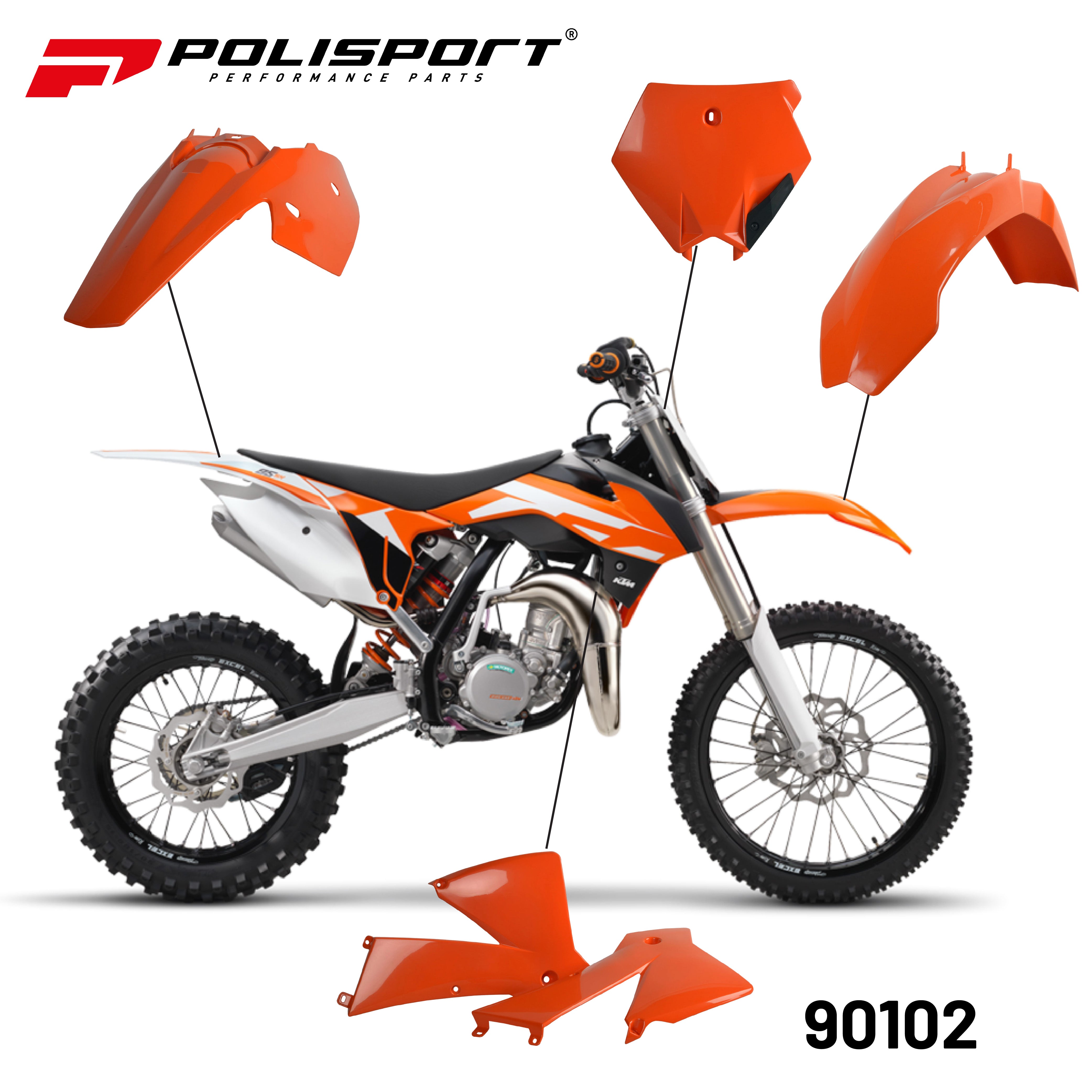 Polisport Full Plastic Kit for KTM SX (2003-2004); KTM EXC/EXC-F (2004) OEM Quality Restyling Kit with Superior Fit, Flexibility, and Durability (Orange)