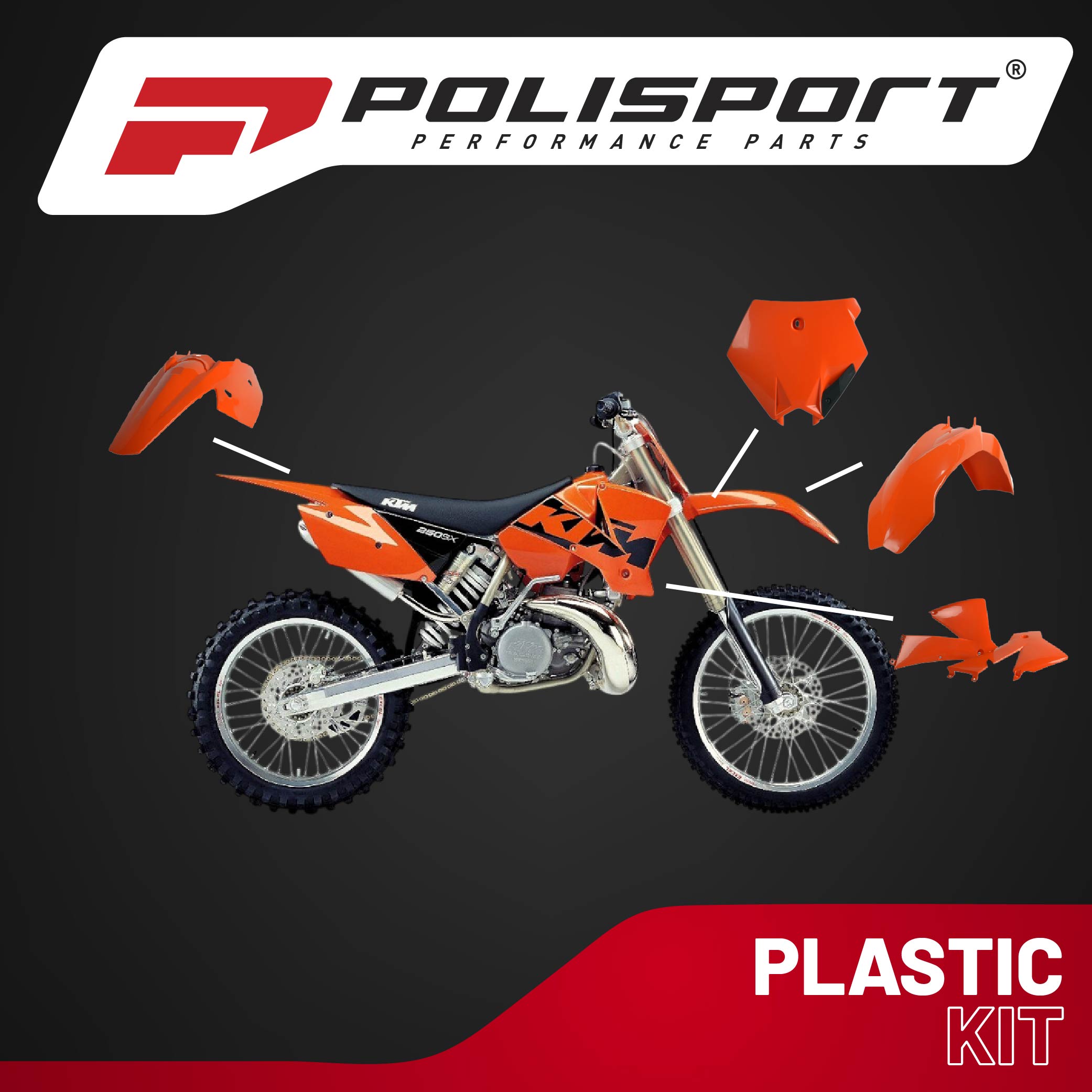Polisport Motocross (MX) Replica Plastic Kit for KTM SX (2003-04) Dirt Bike Dirt Bike – OEM Quality, Durable, Flexible & Perfect Fit – Orange