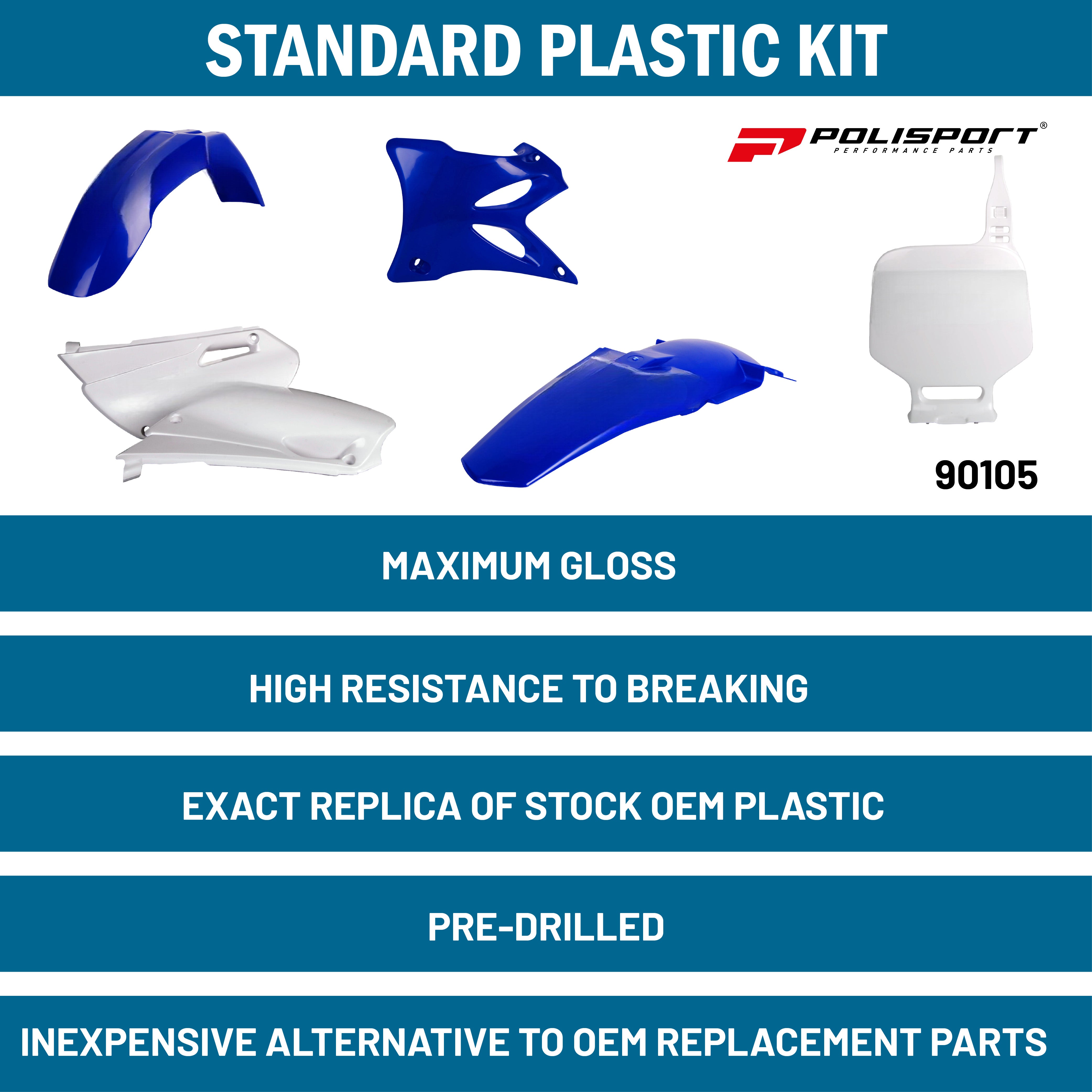 Polisport Full Plastic Kit for Yamaha YZ85 (2002-2014) OEM Quality Restyling Kit with Superior Fit, Flexibility, and Durability (Blue/White)