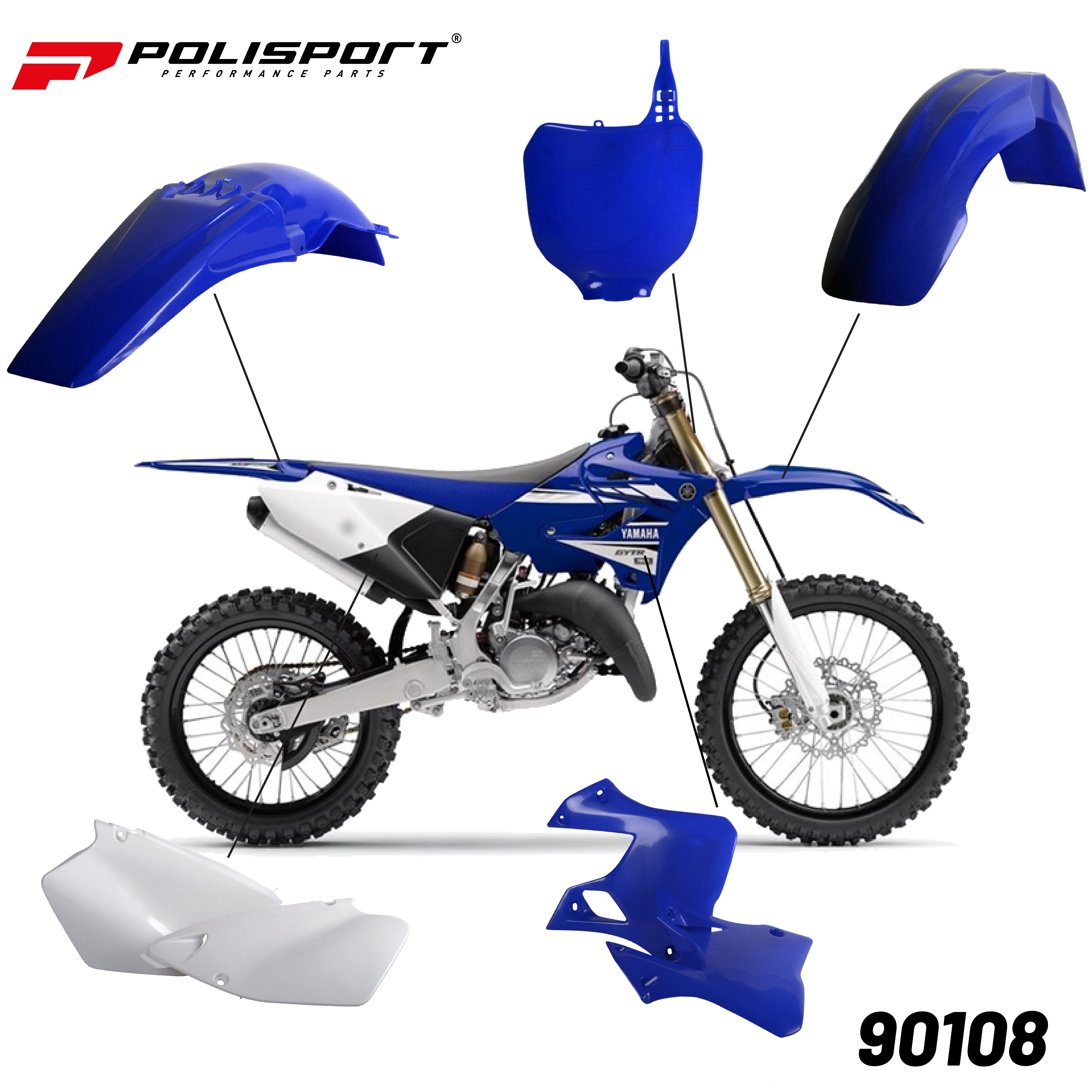 Polisport Motocross (MX) Replica Plastic Kit for Yamaha YZF 125/250 (2000-2001) Dirt Bike
